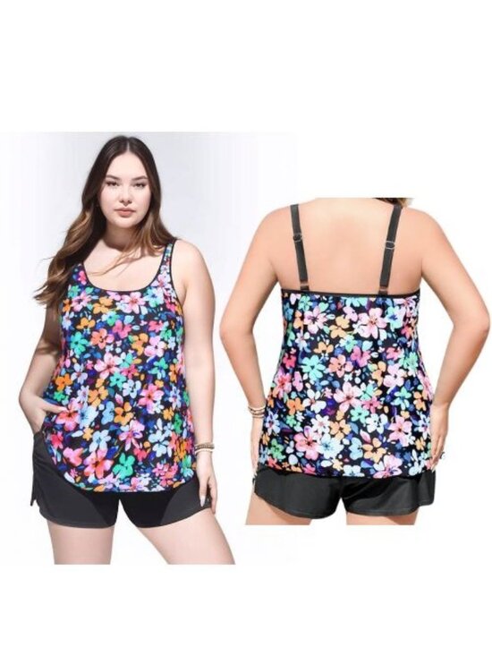 Tempt Me Other - 22W Plus Size Flowy Floral Tankini w High Waist Black Shorts  NWT